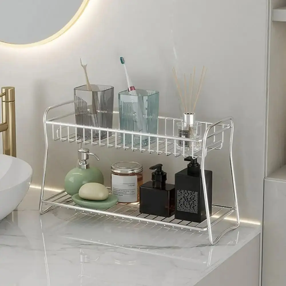 

Компактная многофункциональная полка для специй, нескользящая двухъярусная кухонная полка для хранения на ножках, стильный органайзер из нержавеющей стали