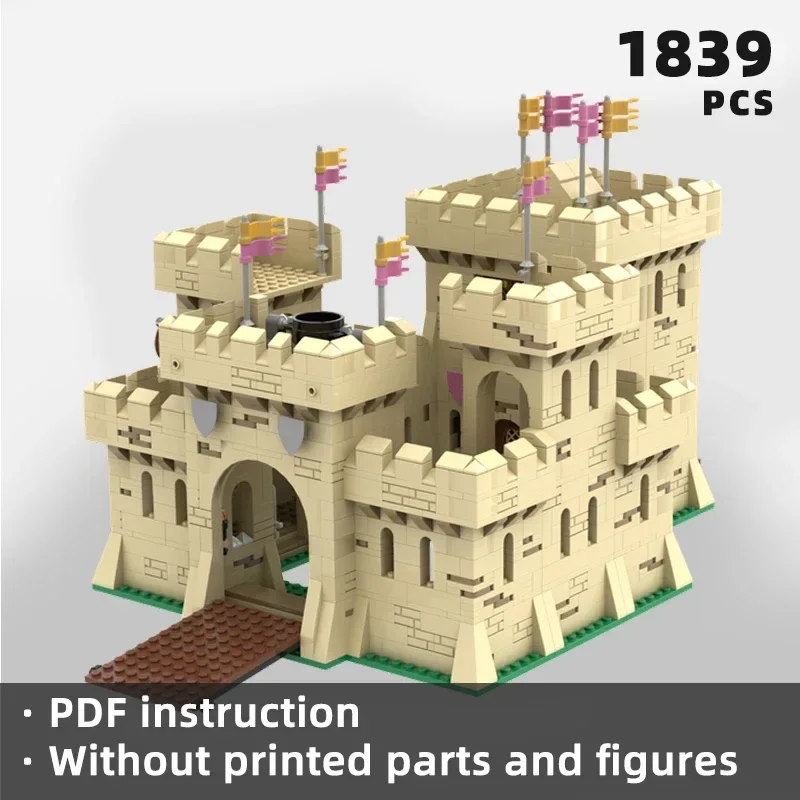 klassieke gele kasteelstenen middeleeuwse militaire fort sterke ridder architectuurblokken moc modulaire bakstenen kasteelhoud