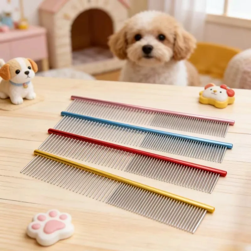 

10pcs Eco-Friendly Factory Colorful Stainless Steel Pet Grooming Comb Coarse Teeth Hair Remover Metal Dog Cat Grooming Tool