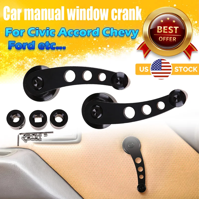1 Set Universal Car Manual Window Lifting Crank Handle Winder Lifter Riser Aluminum Alloy Replacement Interior Door Window Crank Winder Handle Knob Set For BMW Mercedes Audi Dodge Infiniti Chevrolet Honda Toyot Nissan Hyundai Accessories Black/Silver