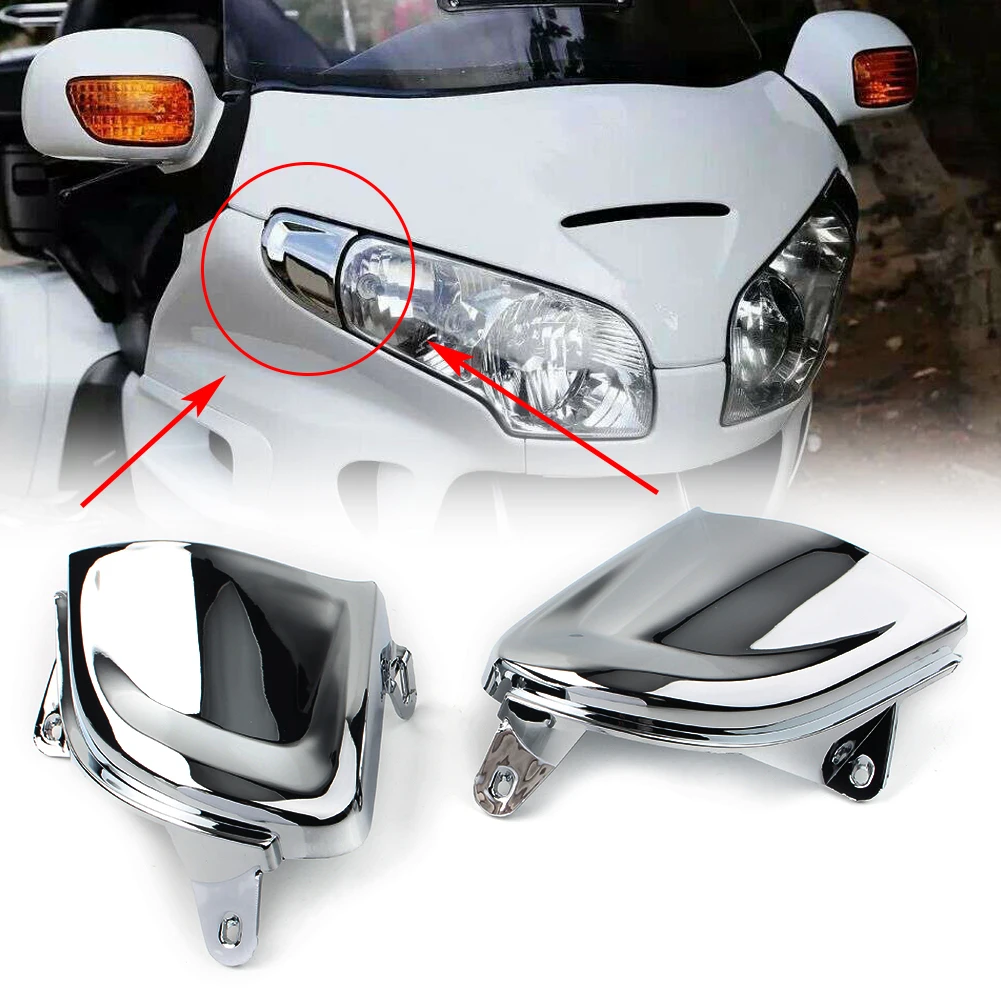 2x GL1800 Motorcycle Front Headlight Covers Decoration for Honda Goldwing Gold Wing GL 1800 2001-2008 2009 2010 2011 Chrome ABS 