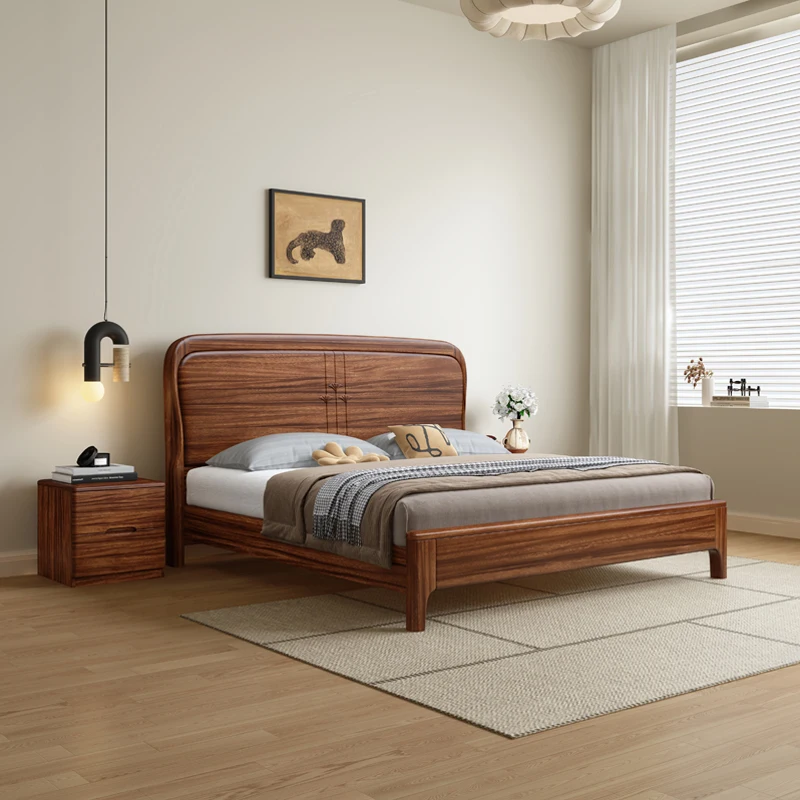 Modern Simple Solid Wood Queen Bed and King Bed Frame Wholesale Apartment Bedroom Simple Furniture Set