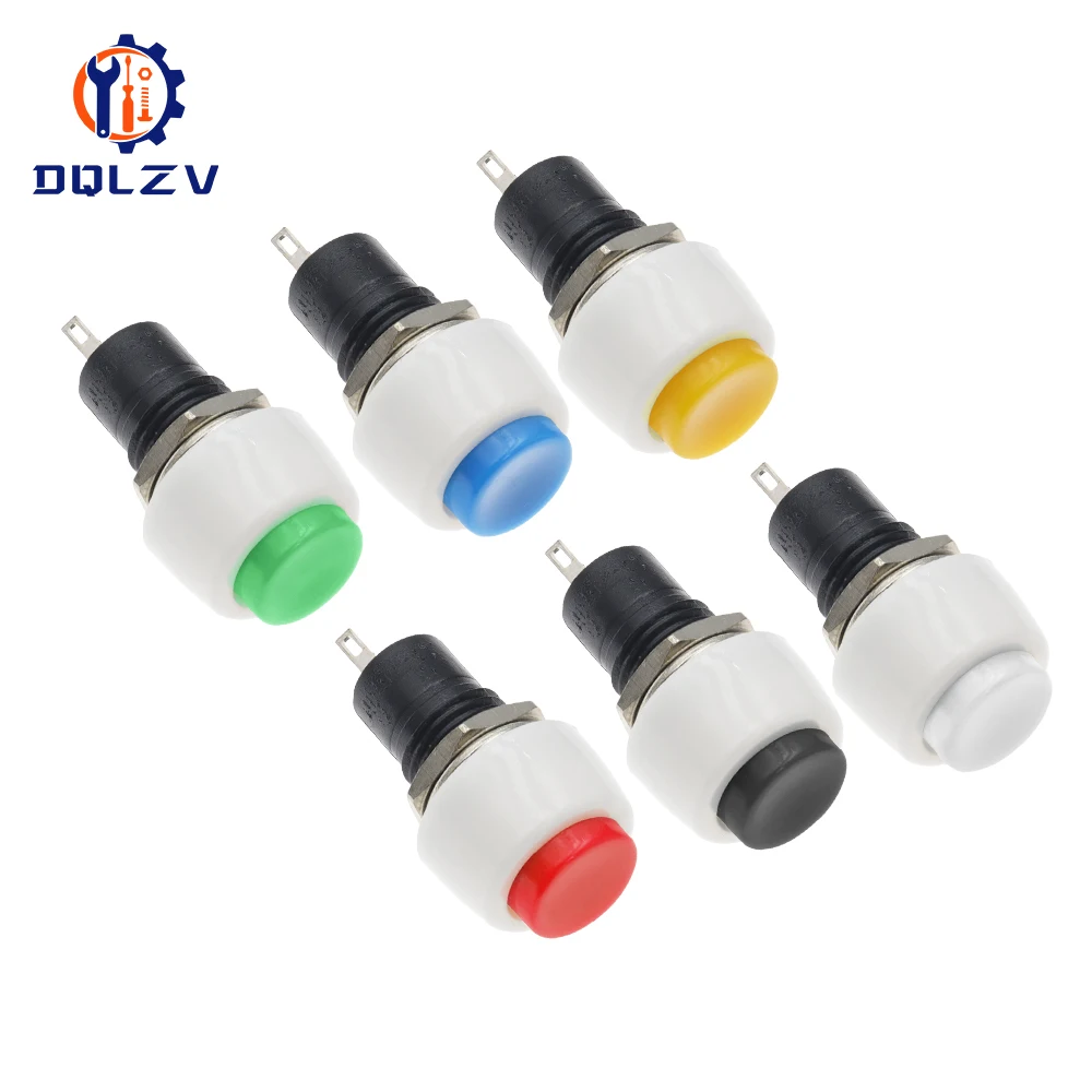 DS-451 Reset Self-locking Round Small Push Button Switch Terminal 250V 2A Red Green Copper Pin 10mm Mounting Hole DS-450