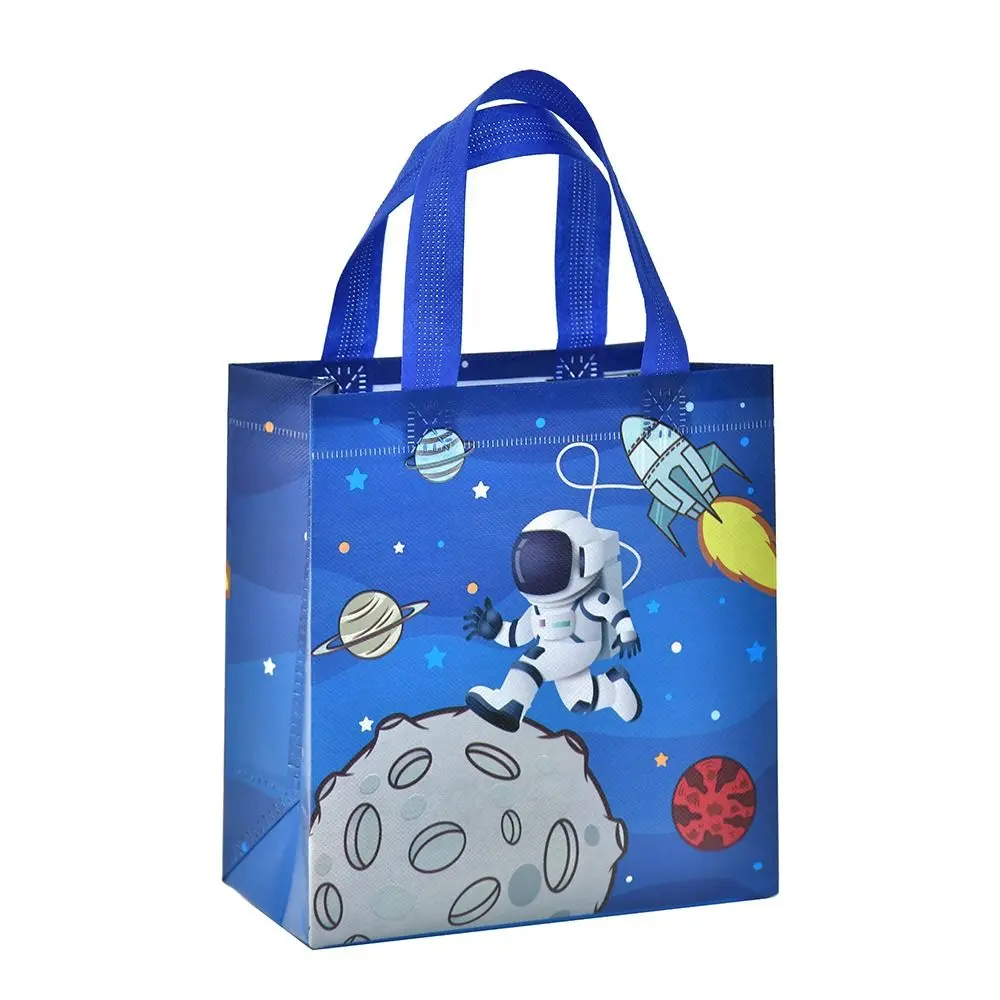 Bolso de mano estampado de tela no tejida fresca, mochila de almacenamiento de juguetes de gran capacidad con estampado de dibujos animados, bolsa de compras portátil de astronauta