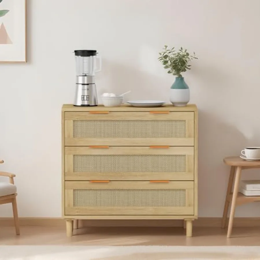 Sideboard Cabinet with Storage31.5 inch Rattan Buffet Cabinet TV Stand with 3 Drawers for Living Room Entryway Kitchen Bedroom