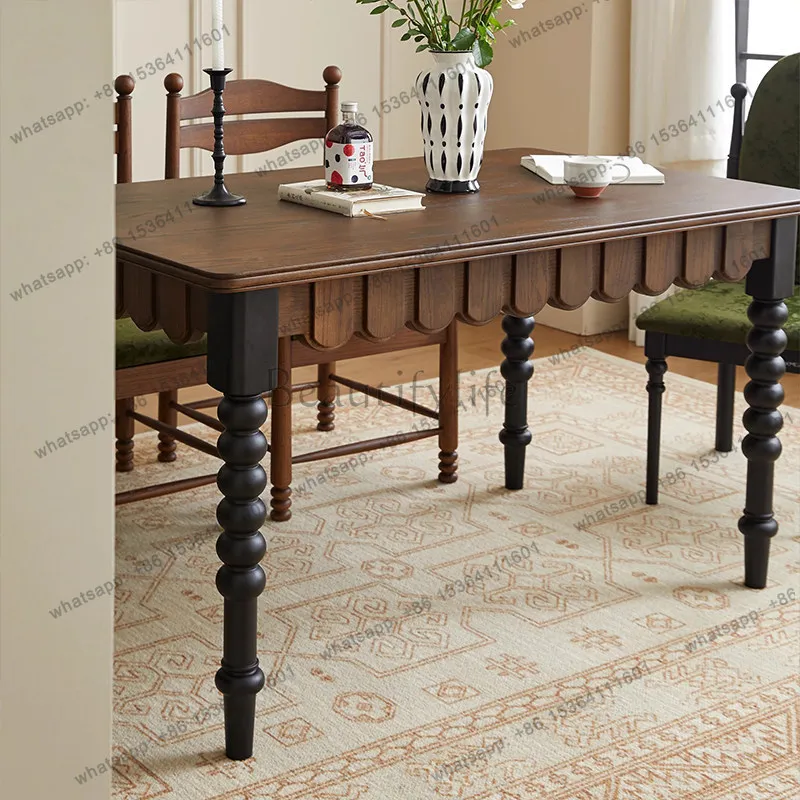French retro solid wood dining table, antique small apartment light luxury Roman column writing table