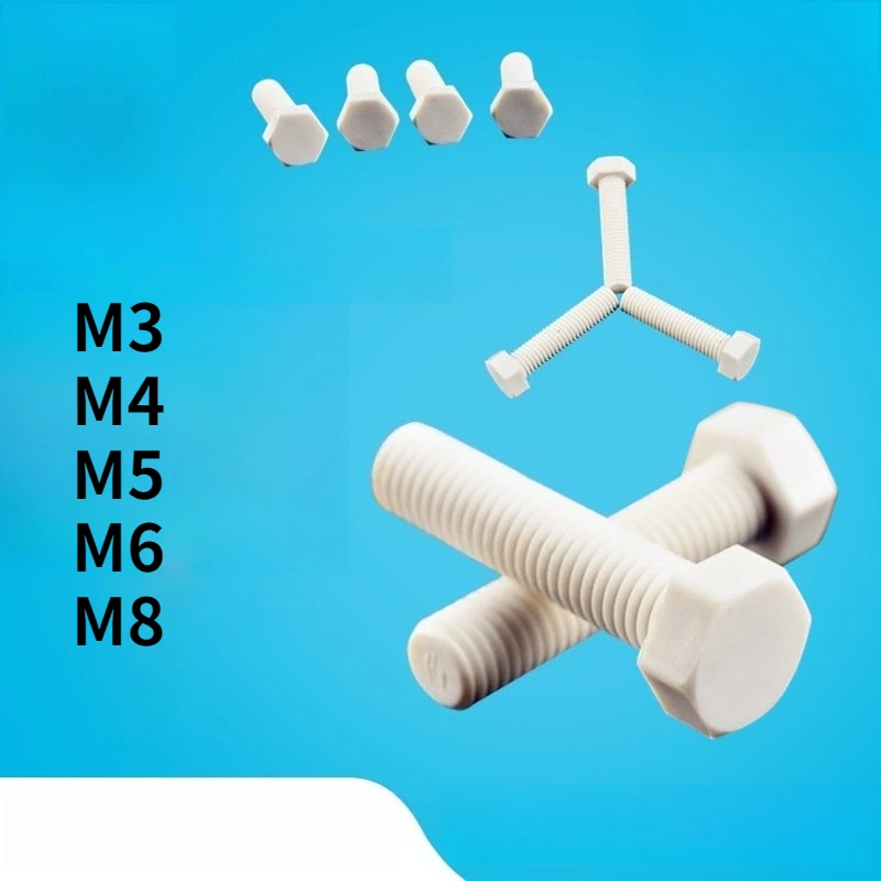 PP Plastic Hex Head Bolts Hex Screws M3 M4 M5 M6 M8  Anti-corrosion Electrical Insulation Fasteners Screws