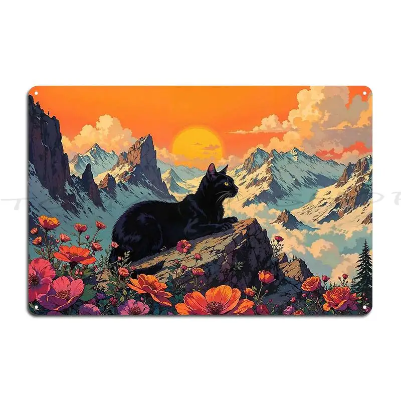 Black Cat Metal Plaque Poster Garage Funny Pub Cave Personalized Tin Sign Poster