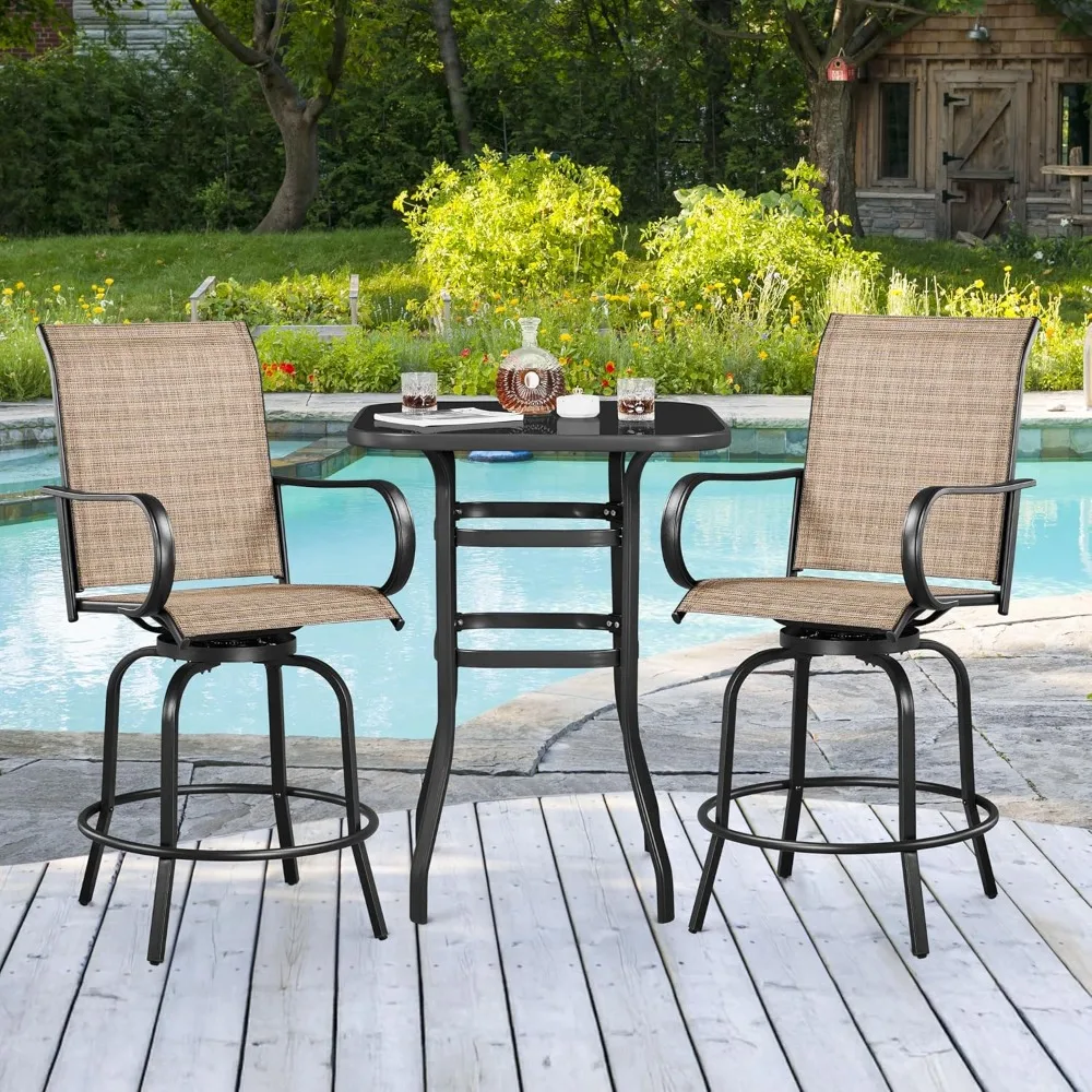 

Patio Swivel Bar Stools Set of 2, All-Weather Patio Outdoor High Bistro Stools for Outside, Beach, Lawn, Poolside