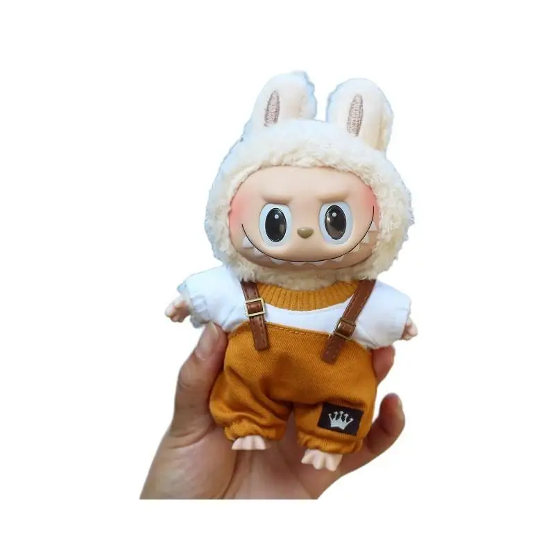 17cm Mini vêtements de poupée en peluche tenue accessoires pour corée Kpop Exo Labubu idole salopette pantalon ensemble Macaron poupée vêtements cadeau