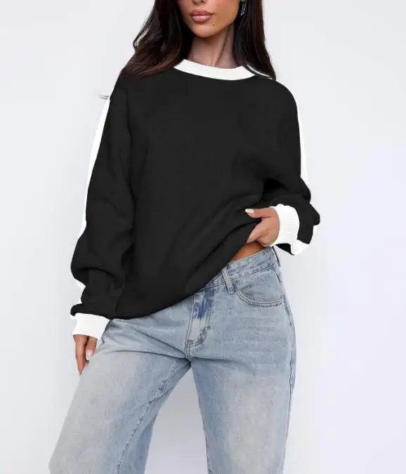 

Women Top 2026 Spring New Casual Fashionable Color Contrast Line Splicing Design Sports Style Versatile Loose Long Sleeve Hoodie