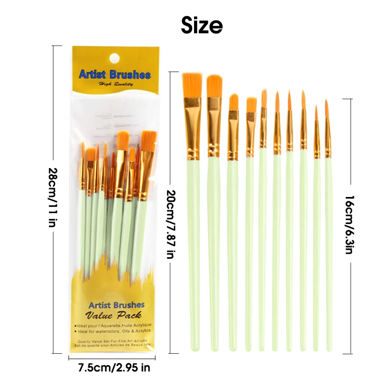 Nylon Oil Paintbrush Set For Acrylic,Oil Painting,Gouache,Watercolor,Plastic Rods,Children\'s Drawing Hand Painting DIY,10 Pcs