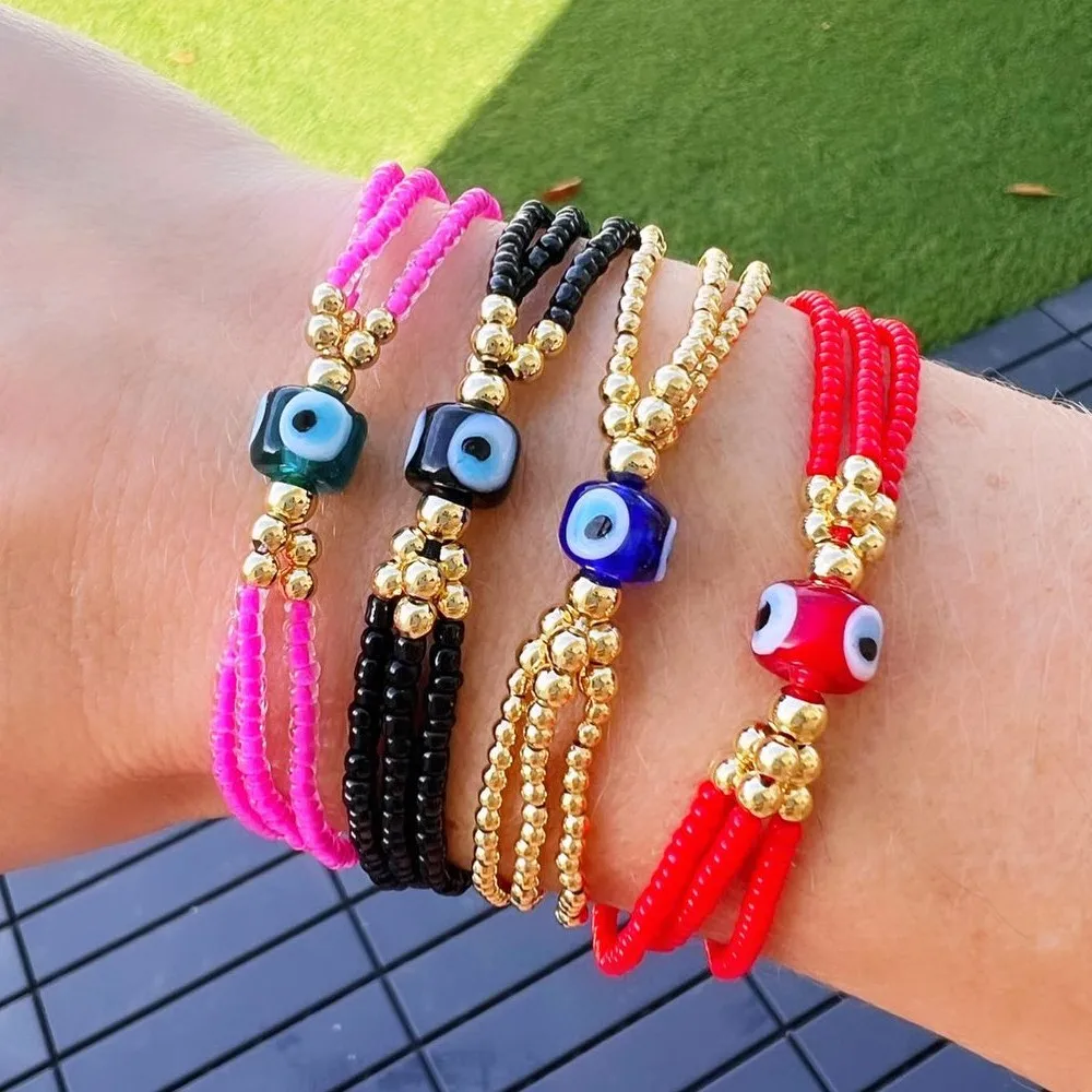 KKBEAD Liuli Beads Evil Eye Bracelet for Women Jewelry Boho Style Multicolor Beaded Bracelets Turkish Evil Eye Pulseras Femme