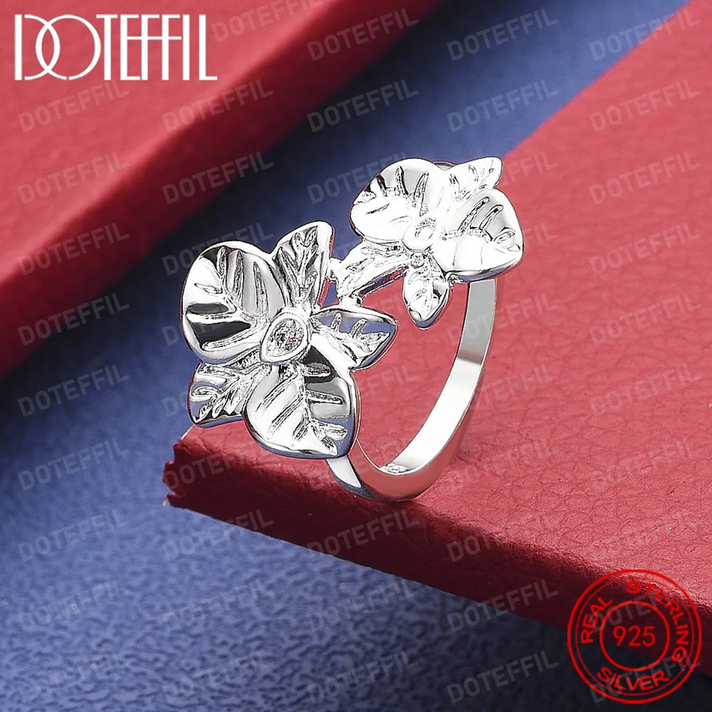 925 Sterling Silver Two Flower AAA Crystal Ring For Women Man Wedding Engagement Party Fashion Charm Jewelry