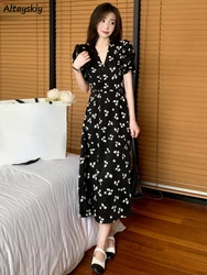 Dresses Women Elegant Attractive A-line Trendy Romantic Floral Holiday European Style Puff Sleeve Design Retro Tender Streetwear