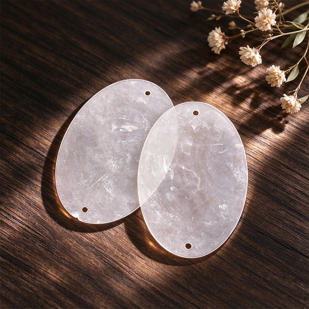 5pcs White Translucent Oval Disc Pendant 5.8cm 3.8cm 2.4g Dual Hole Acrylic Wind Chime Suncatcher Mobile Curtain Jewelry Gift