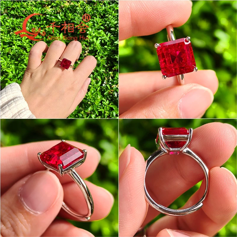 5.5ct 10 مللي متر شكل الحرمة 925 الفضة خاتم قابل للتعديل الوردي حمامة الدم الأحمر الذرة الأزرق مختبر روبي الياقوت و Paraiba اللون