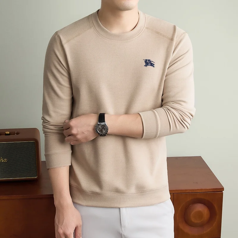 2026 Autumn New Paul Exquisite Embroidery Original Knitted Sweater Men's Velvet Warm and Comfortable Round Neck T-shirt Pullover