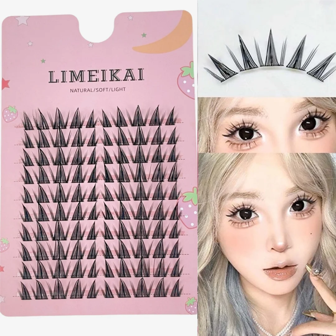 해바라기 인조 속눈썹 세트, 100개 클러스터, 자연스럽게 스타일링된 미세한 줄무늬, 초보자 전문가를 위한 재사용 가능한 메이크업 액세서리