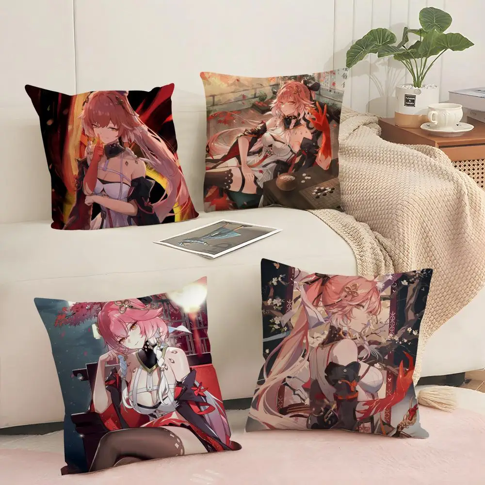 Game Wuthering Waves Changli Cushion Cover Silky Short Plush with Invisible Zipper Dustproof Sofa Pillow Cover for Home Decor