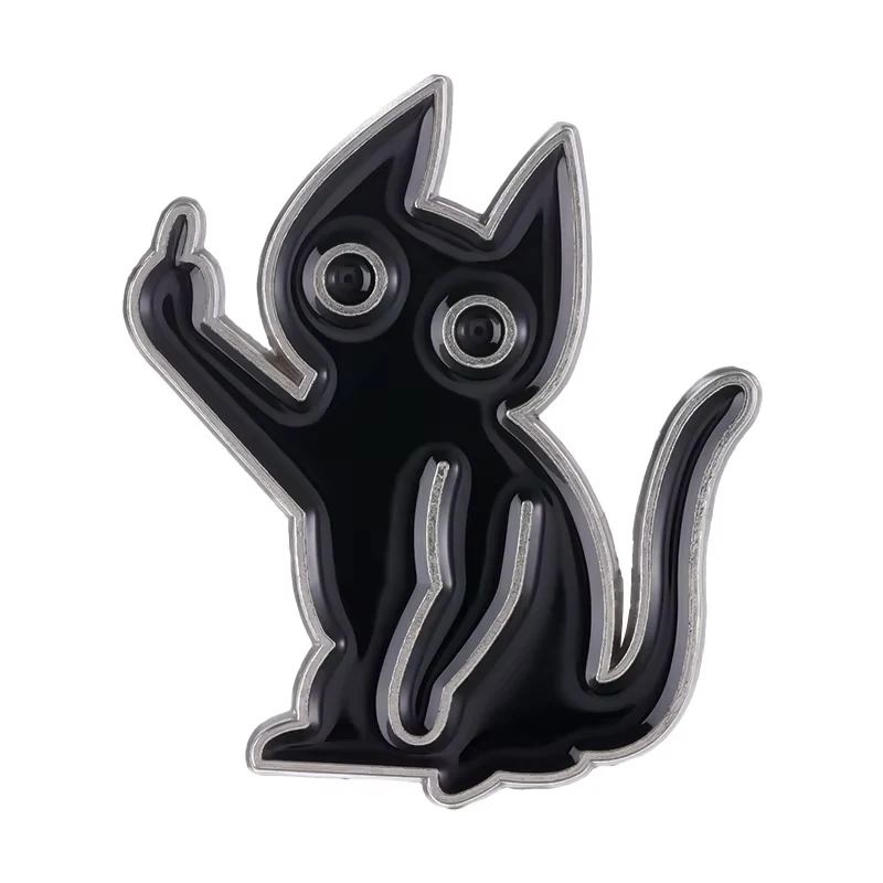 Sarcastic Gesture Cat Enamel Pins Funny Black Cat Rude Finger Brooches Clothes Lapel Badge Cartoon Jewelry Gift for Kids Friends