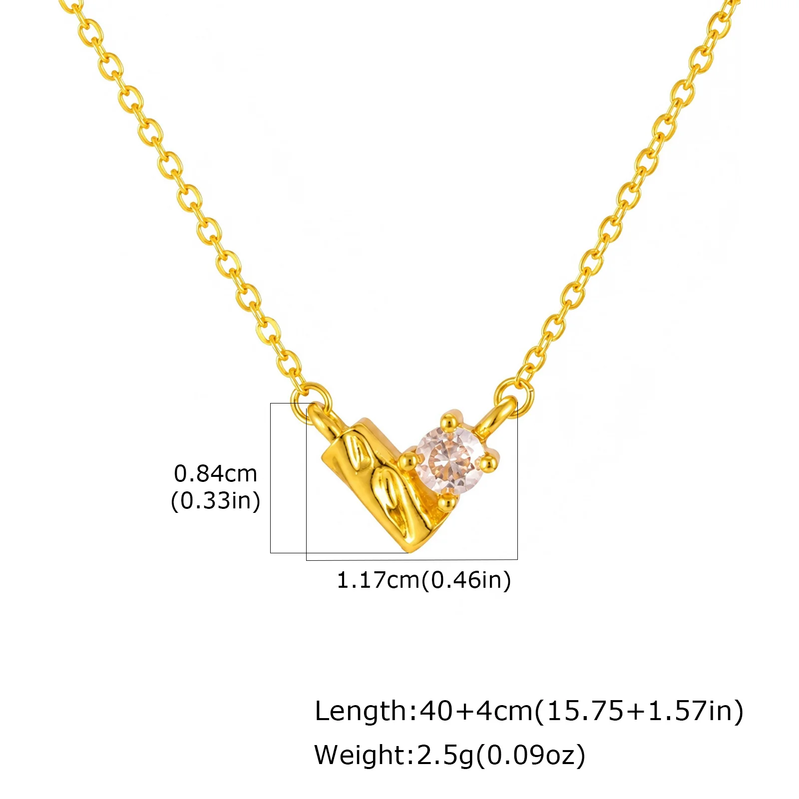 Vnox Trendy Gold Plated Heart Pendant Necklaces for Women Minimalist Round Cubic Zirconia V Shape Choker Jewelry Gifts