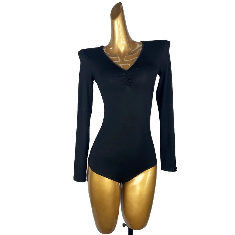 

V-neck Long Sleeve Jumpsuit Women's Latin Dance Performance Top Practice Clothes Modern Chacha Rumba Dance Costumes DQL10237