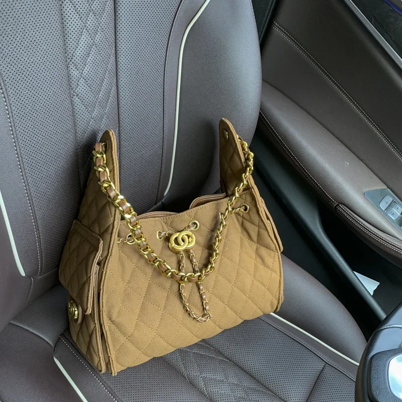 

Женская модная сумка-хобо с цепочкой и кожаной замшевой текстурой, сумка через плечо, шикарная сумка для подмышек, универсальная сумка через плечо