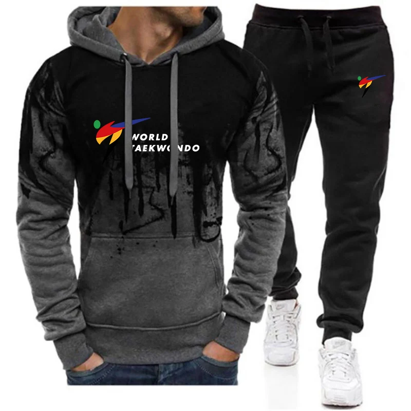 Men New WTF World Taekwondo Federation Gradient Hooded Hoodie + Pant Tracksuits Casual Sweatpant Leisure Harajuku Sportwear Suit