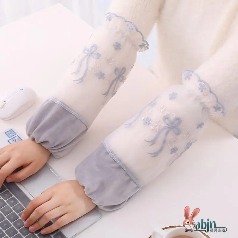

White Lace Sve Covers Women's Office Work ort Mid-Length Durable Winter down Jaet Protector Sves against Dirt