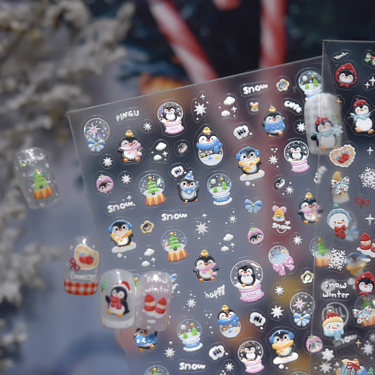 Nail Art Stickers Shell Glow Winter Christmas Snowflake Penguin Self Adhesive Film Decals Manicure Decor Lightweight for Girls