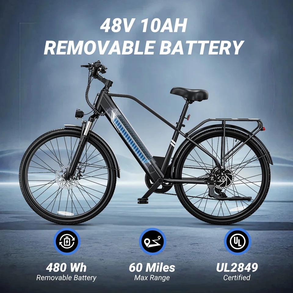 DYU C5 Adult Electric Bike 1000W Motor 480WH Lithium Battery Electric Bicycle ，7-Speed City E-Bike UL2849 Certified image 4