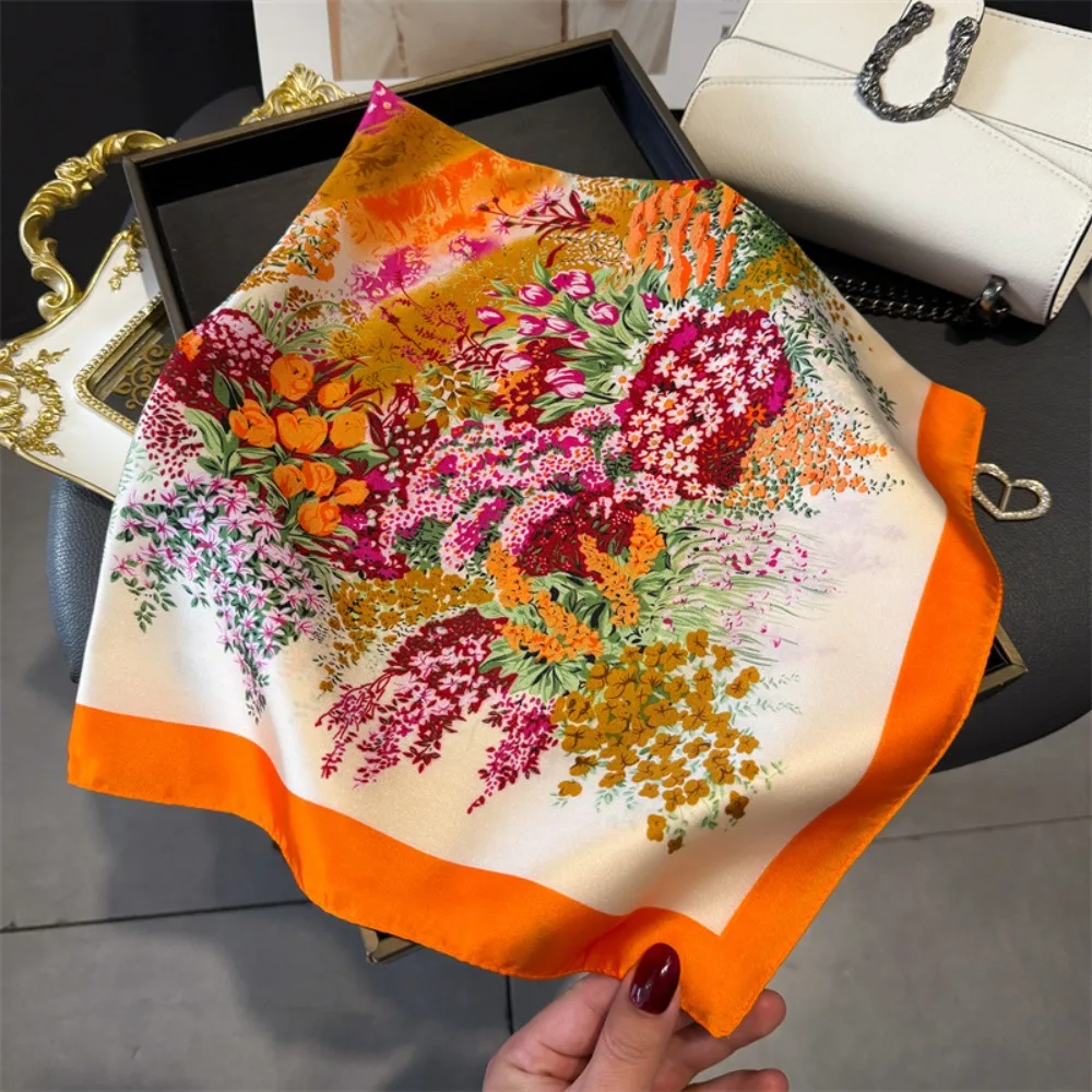 

Fashion Print Satin Square Scarf Imitation Silk 70cm Hijab Neckerchief Headband