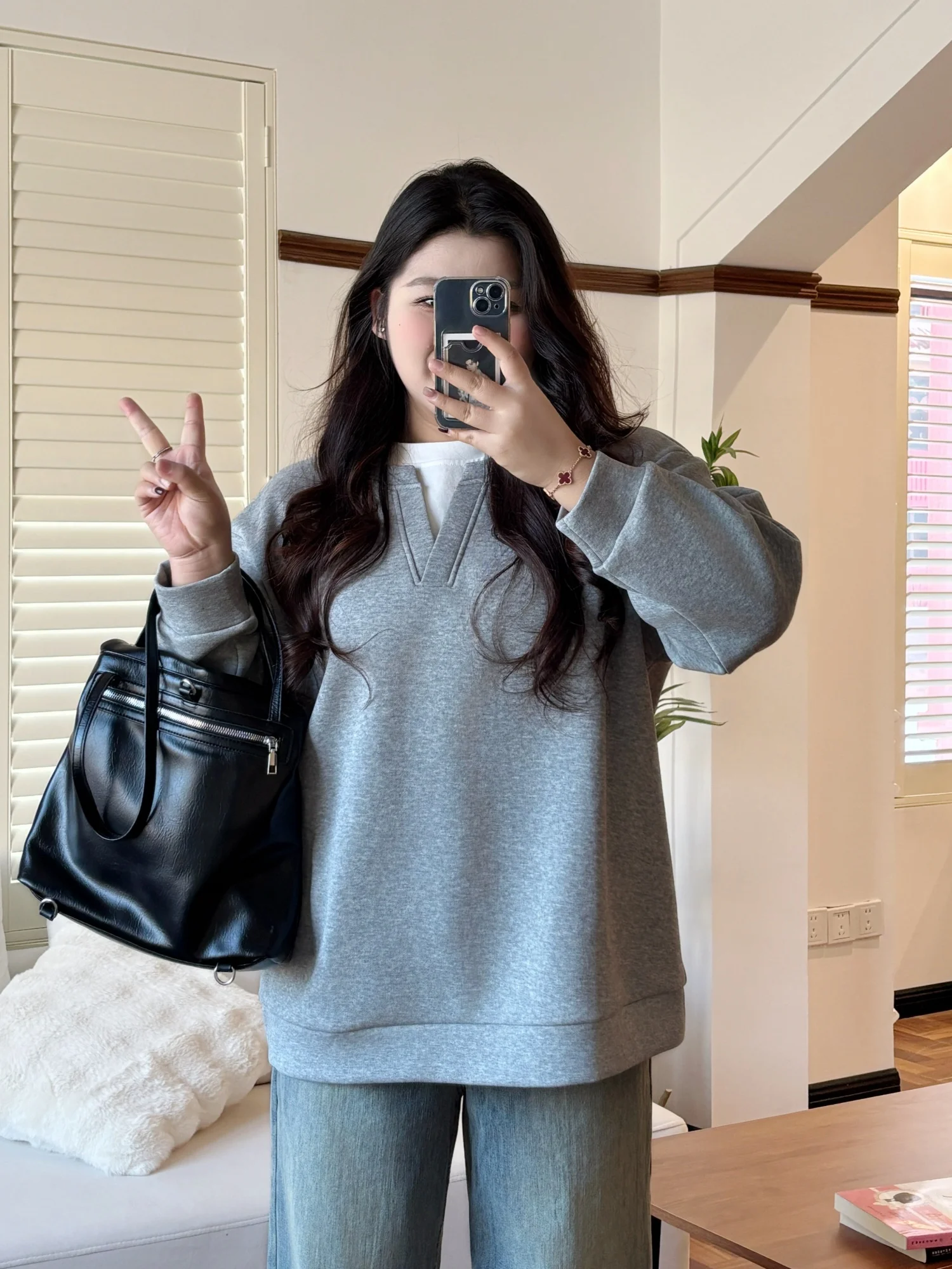 

Loose Inner Wear Commute Sle Oversize Sweatirt Fake Two-Piece Trendy Casual Cotton Polyester Blend Long Sve round Ne