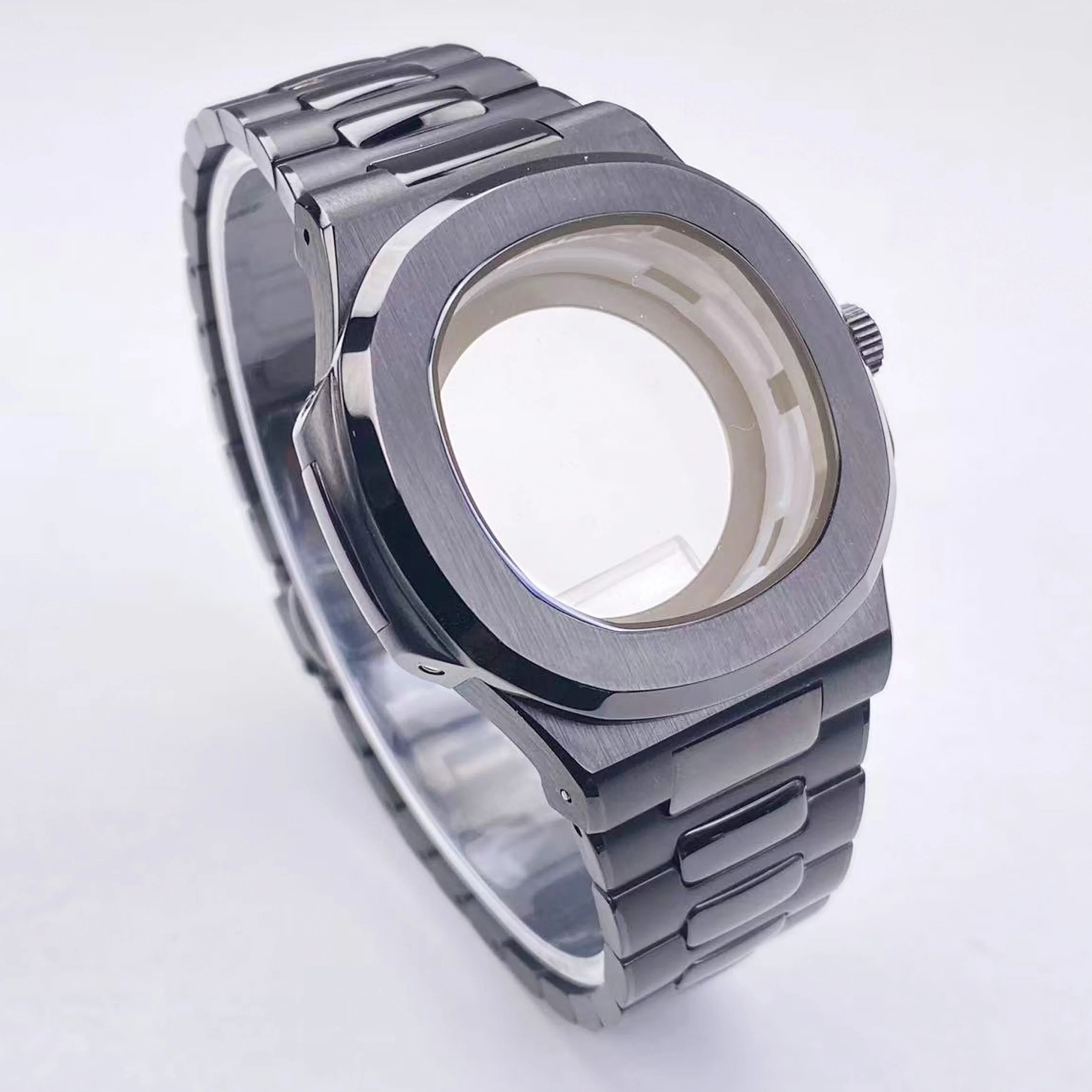 Boîtier de montre Spuare noir 40mm NH35, verre saphir pour Seiko Mod Nautilus nh35 nh36 nh38, mouvement 29.8mm, pièces de boîtier de montre