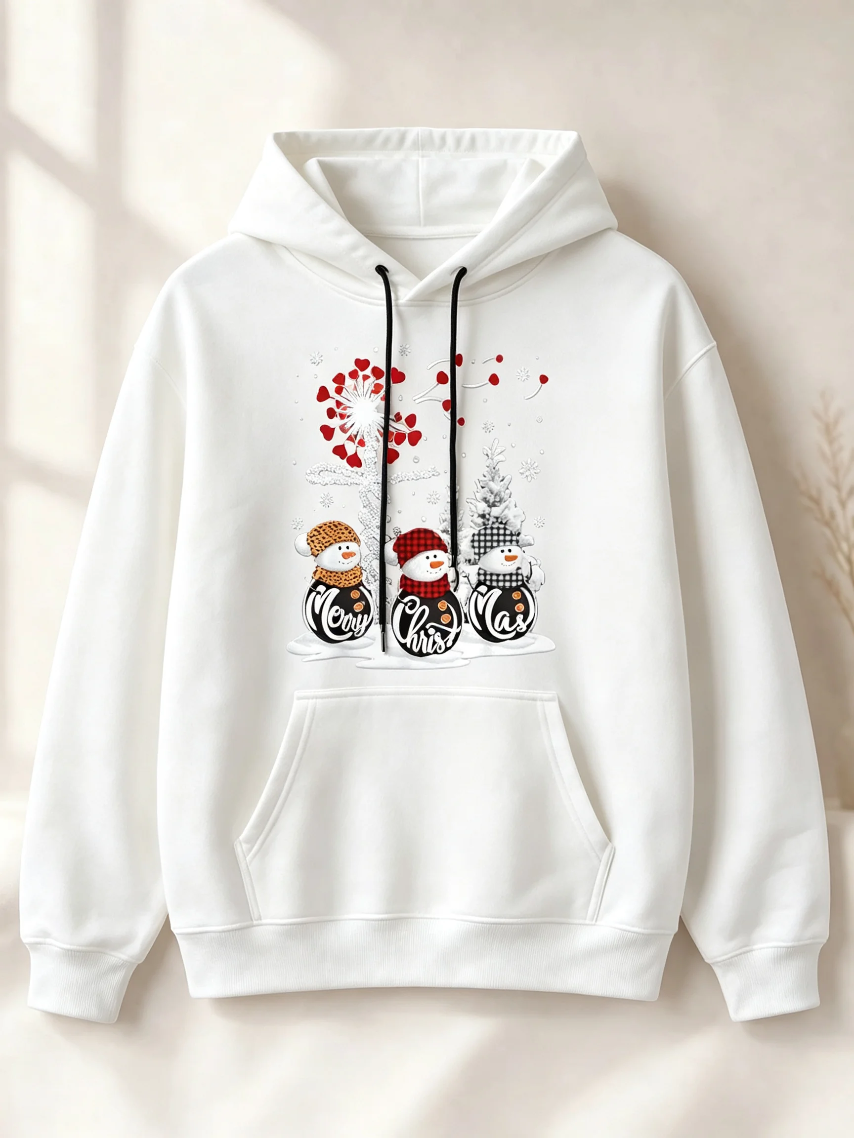 Christmas funny snowman pattern hooded sweatshirt, Santa hat shirt party and leisure Christmas gift for family happiness enthus