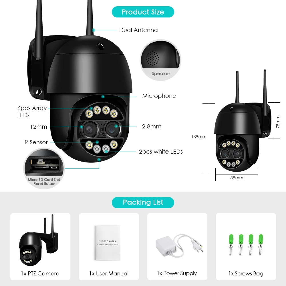 Imagem -03 - Anbiux-câmera de Vigilância Doméstica Inteligente Ptz ip Zoom 8x Lente Dupla Detecção Humana Cctv Wifi ao ar Livre Icsee 8mp