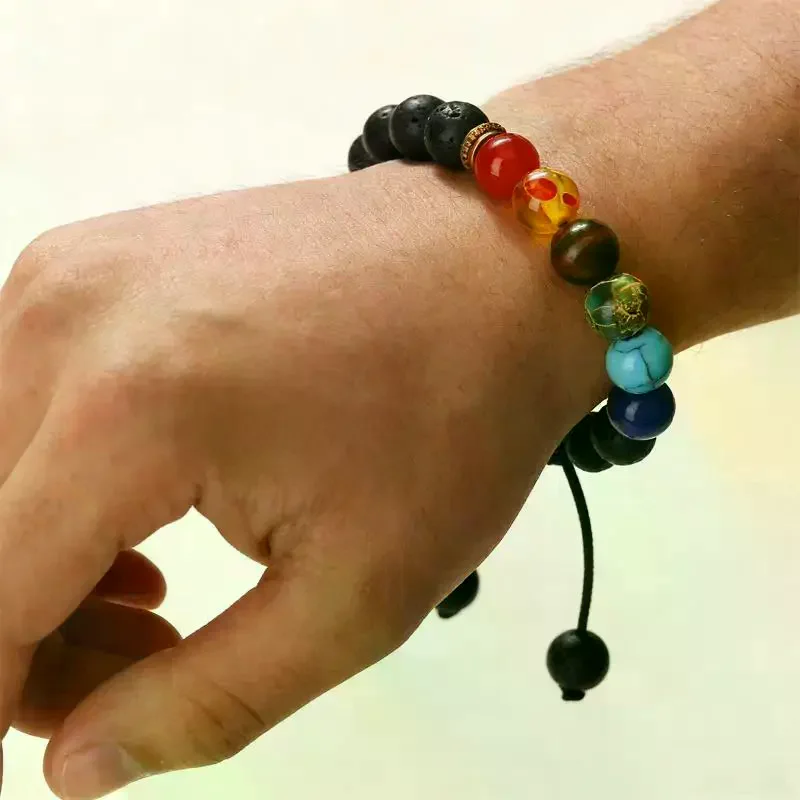 Volcanic Stone Beaded Bracelet For Men Women Natural Porous Basalt Lava Rock Beads Colorful Gemstone Handmade Beaded String