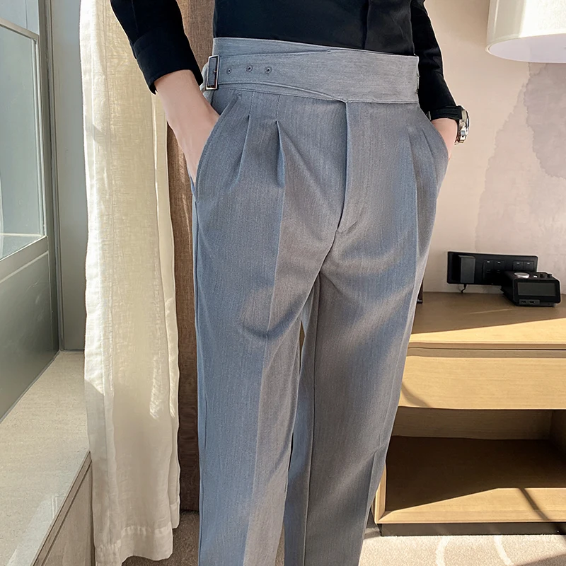 British Autumn New High Waist Formal Pants Business Fashion Casual Suit Pants Holmes Belt Design Social Formal Pants Size 29-36