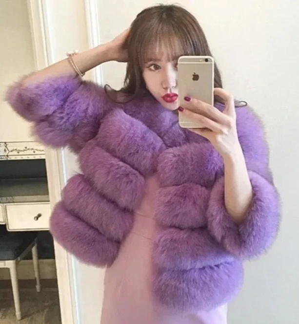 

Womens Imitation Fox Fur Coat Faux Fur Jacket Short Long Sleeve Autumn Winter Artificial Fur Outerwear