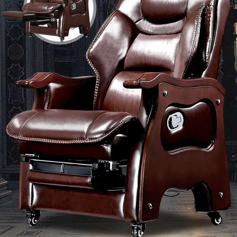 Leather Boss Office Chair Computer Back Support Arm Massage Design Office Chair Ergonomic Footrest Silla Oficina Furniture