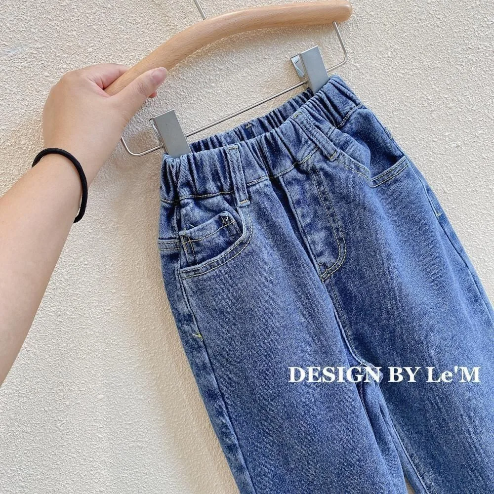 Spring and Autumn Girls' Clothing Jeans Baby Western Style Children's Korean Version Flanged Straight Tube Wide Legs