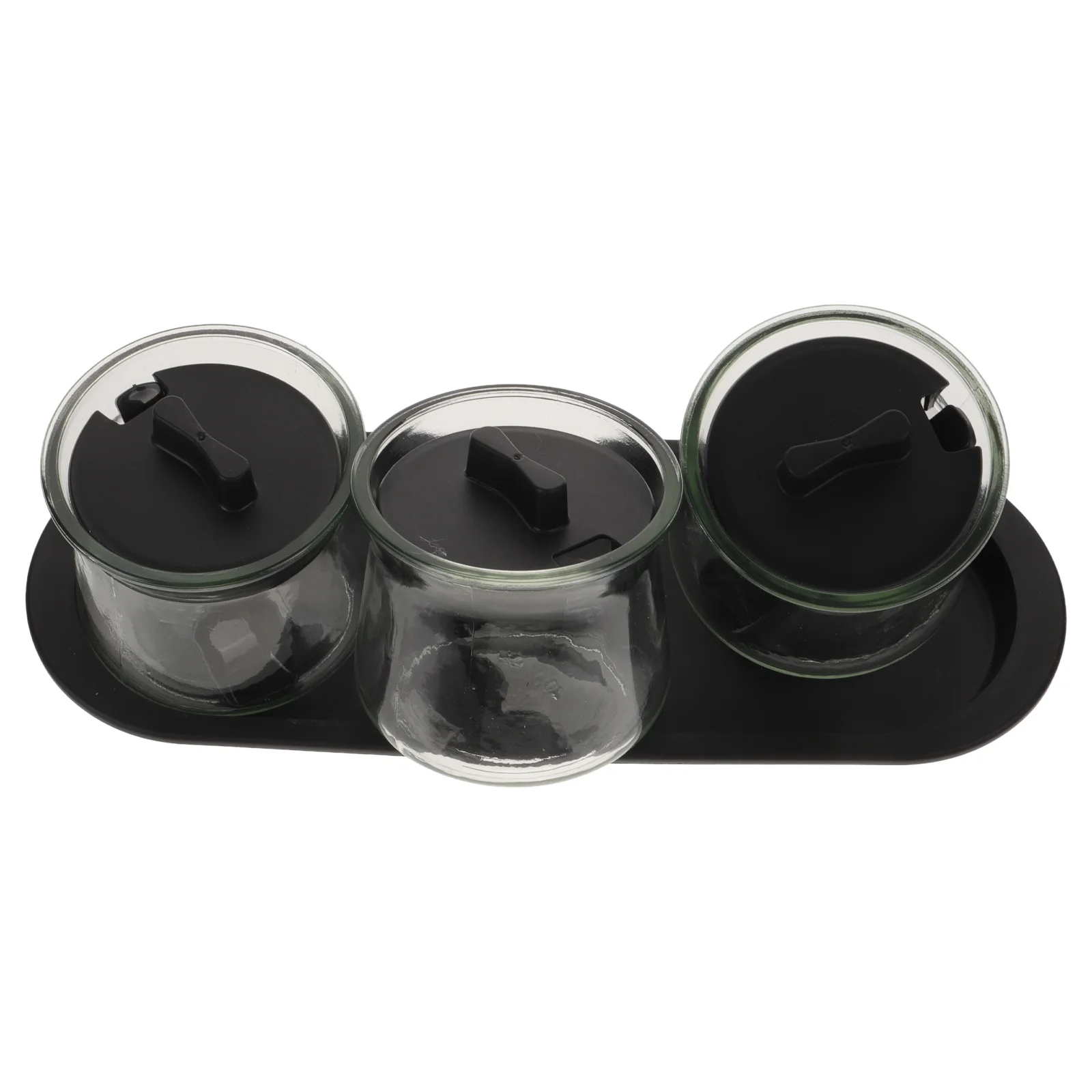 

3Pcs Seasoning Condiment Jar Set Clear Glass Spice Bottles Lids Tray Washable Safe Kitchen Spice Container Storage