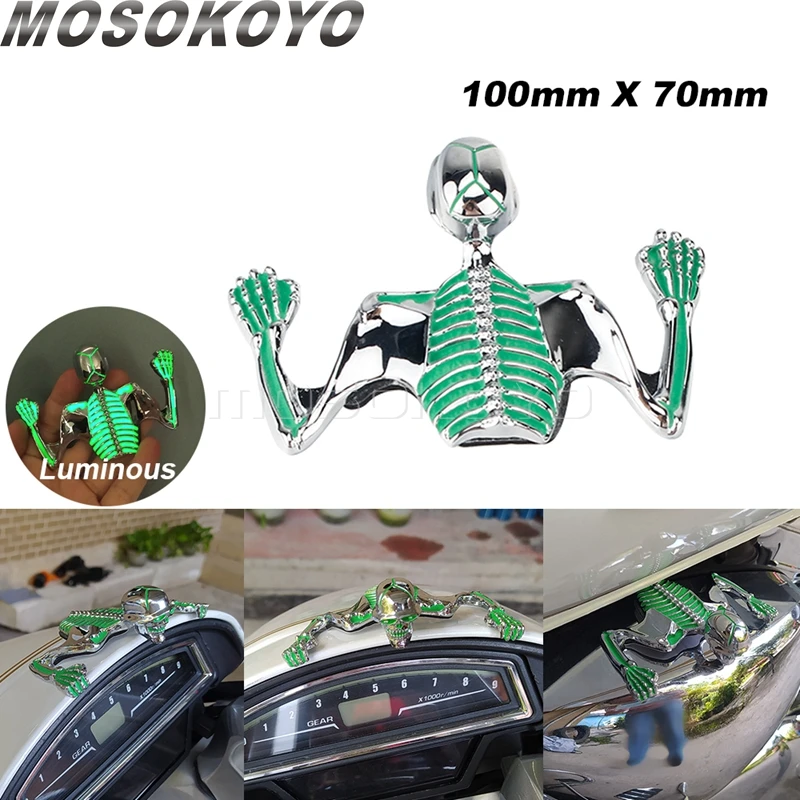 7-Inch Chrome & Black Skeleton Skull Visor Ornament For Harley Custom Headlights