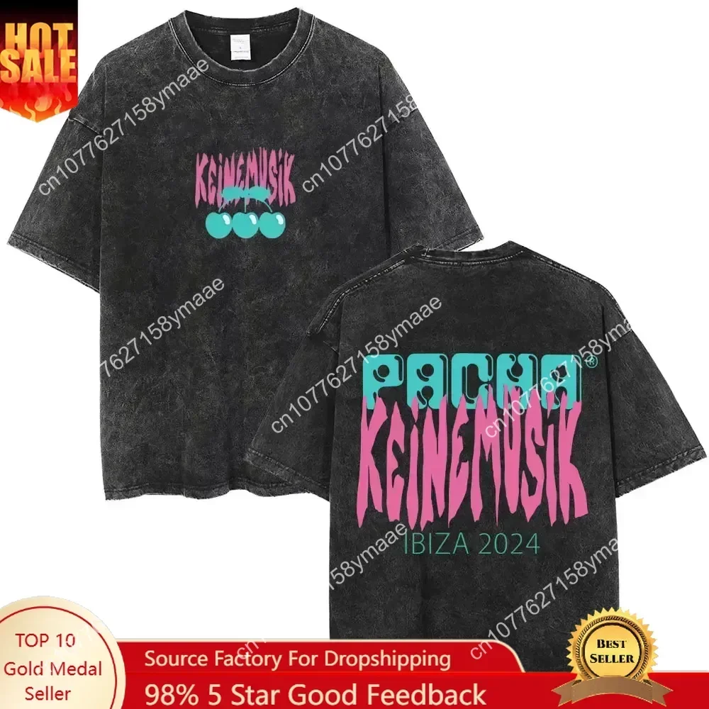 Vintage Washed Summer Keinemusik X Pacha T-shirt Men Women Women Hip Hop Retro Harajuku T Shirts Men Women's Casual Cotton Tees