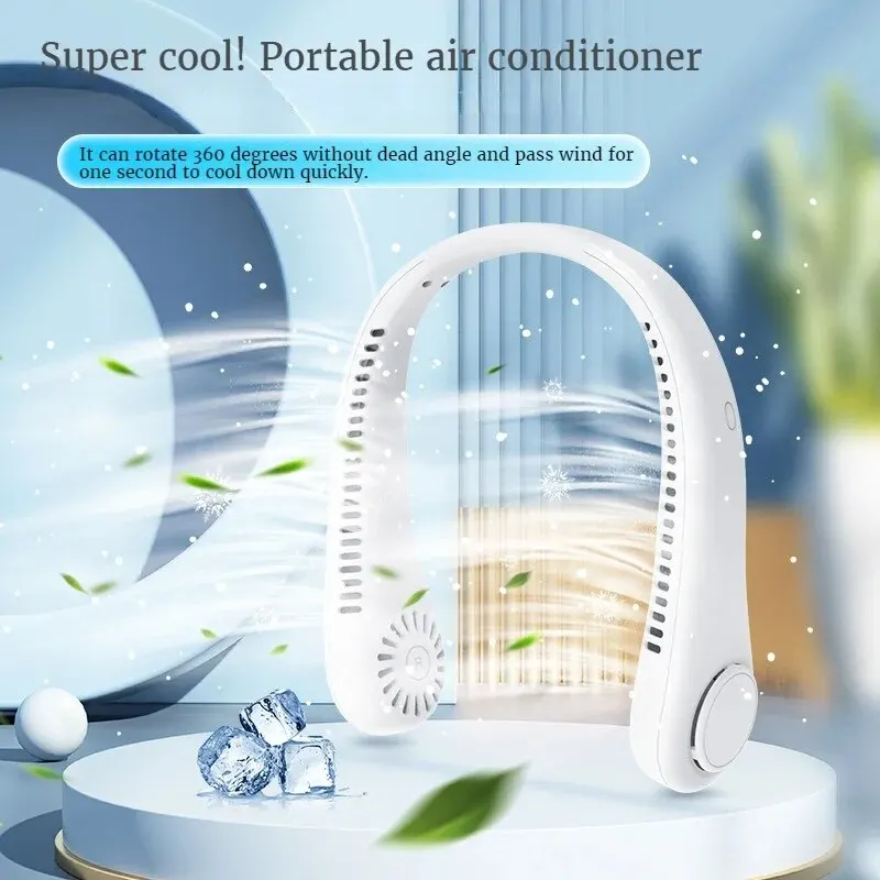 Neck Small Fan Powerful Leafless Silent Portable Lightweight Three Adjustment Cooling Leafless Neck Fan