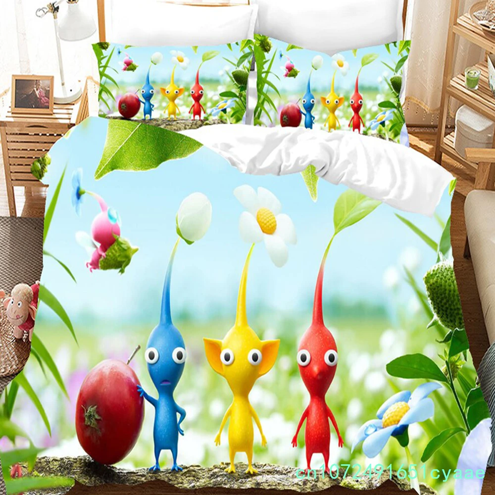 3D Printed Pikmins Game Bedding Set Boys Girls Twin Queen Size Duvet Cover Pillowcase Bed Kids Adult Fashion Home Textileextile