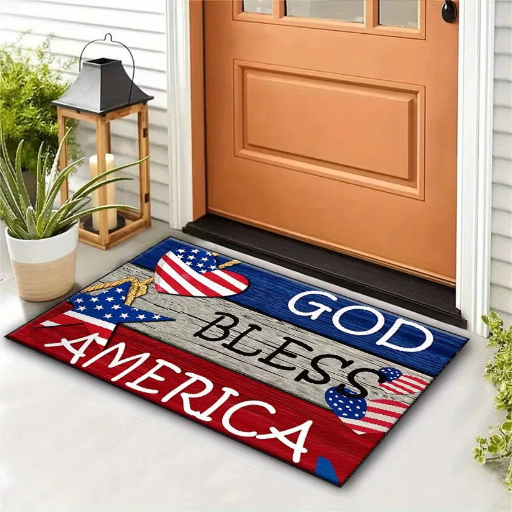 VIKAMA Patriotic American Flag Entrance mat Independence Day non-slip Welcome Doormat Living room bedroom carpet Home decor