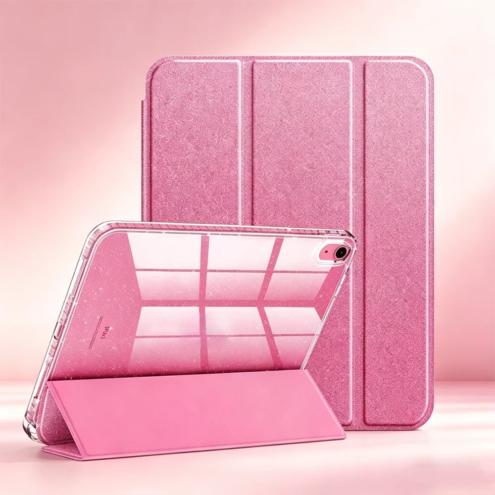 Glitter Bling Tablet Case For iPad 11 2025(A16)/iPad 10th 2022 10.9Inch,Sparkly Clear Back Tri‑Fold Stand Flip Protective Cover