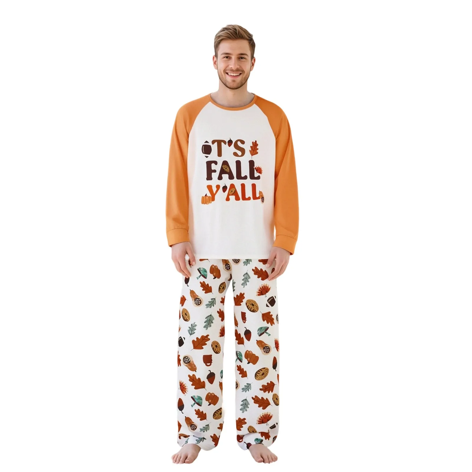 Thanksgiving Family Matching Pajamas Letter Maple Leaf Print Long Sleeves Shirt and Elastic Pants for Loungewear